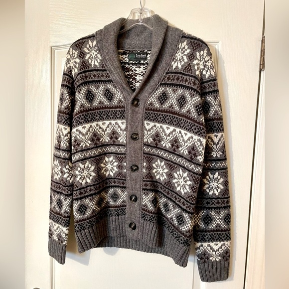 Tris Line Made in Italy Wool Blend Cardigan Sweater Size M Gray Fair Isle Dad - Picture 3 of 10